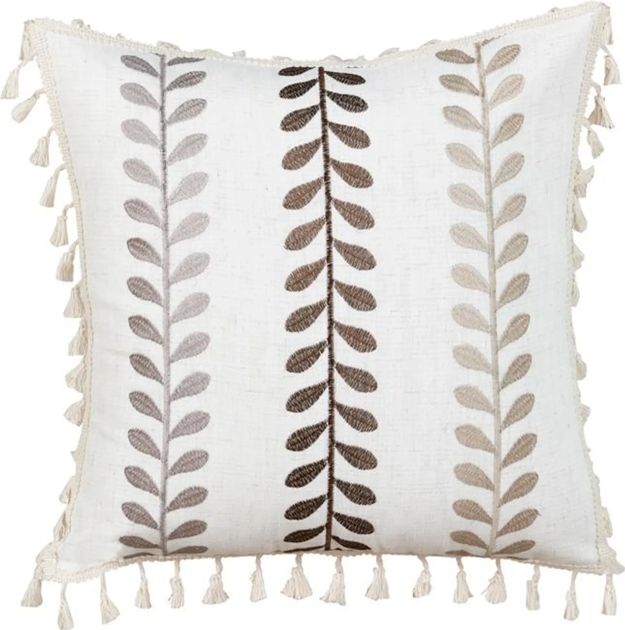 Boho Kissenbezug 40x40 cm – Fransen & Botanische Stickereien