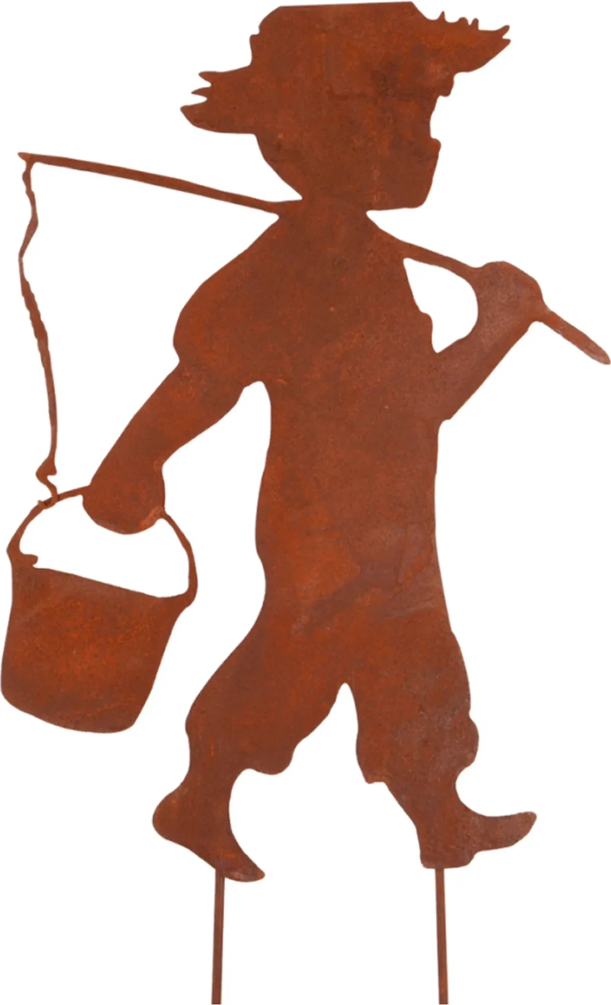 Edelrost Gartenstecker „Kind mit Angel & Eimer“ – 49 cm