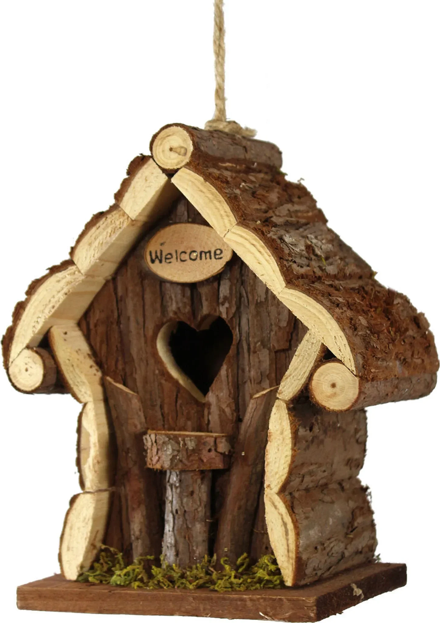 Deko-Vogelhaus „WELCOME“ aus Holz – zum Hängen, 22,5 × 15 cm