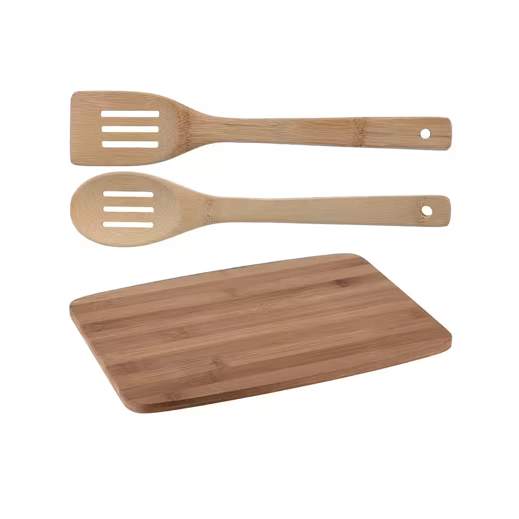 Schneidebrett aus Bambus mit Kochbesteck – 3-teiliges Set