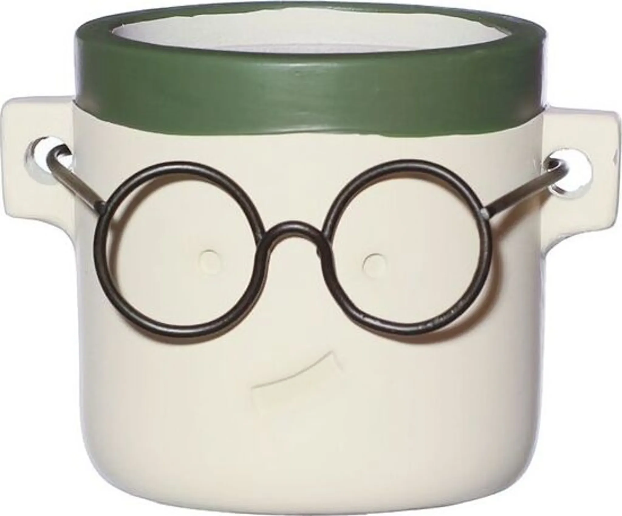 Lustiger Blumentopf mit Gesicht und Brille – Grün (Harry) Ø7,5 x 7 cm